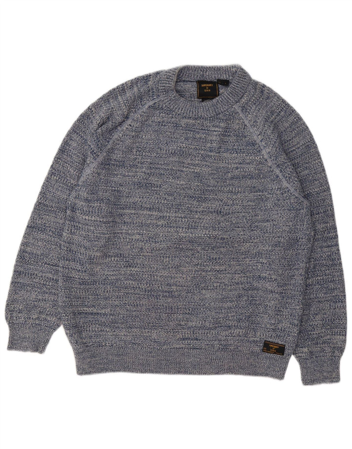 Superdry sweater med rund hals til mænd, stor blå stribet bomuld