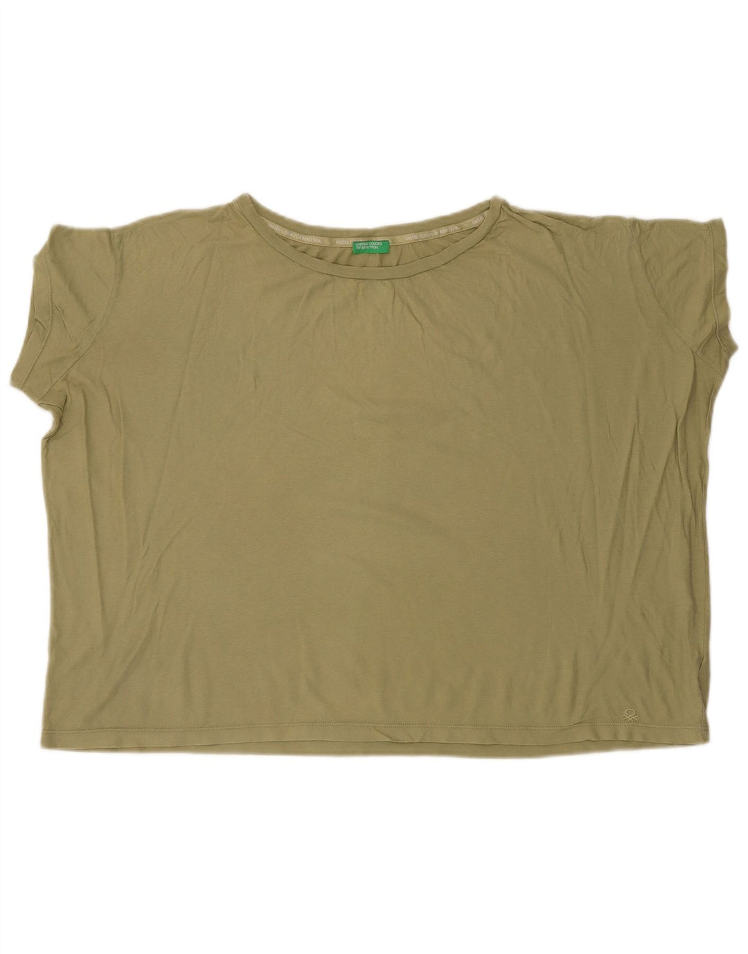 BENETTON Dame Crop Oversized T-shirt Top UK 6 XS Khaki Bomuld
