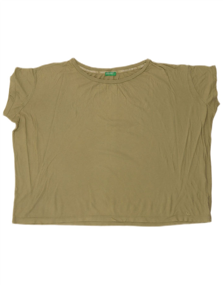 BENETTON Dame Crop Oversized T-shirt Top UK 6 XS Khaki Bomuld
