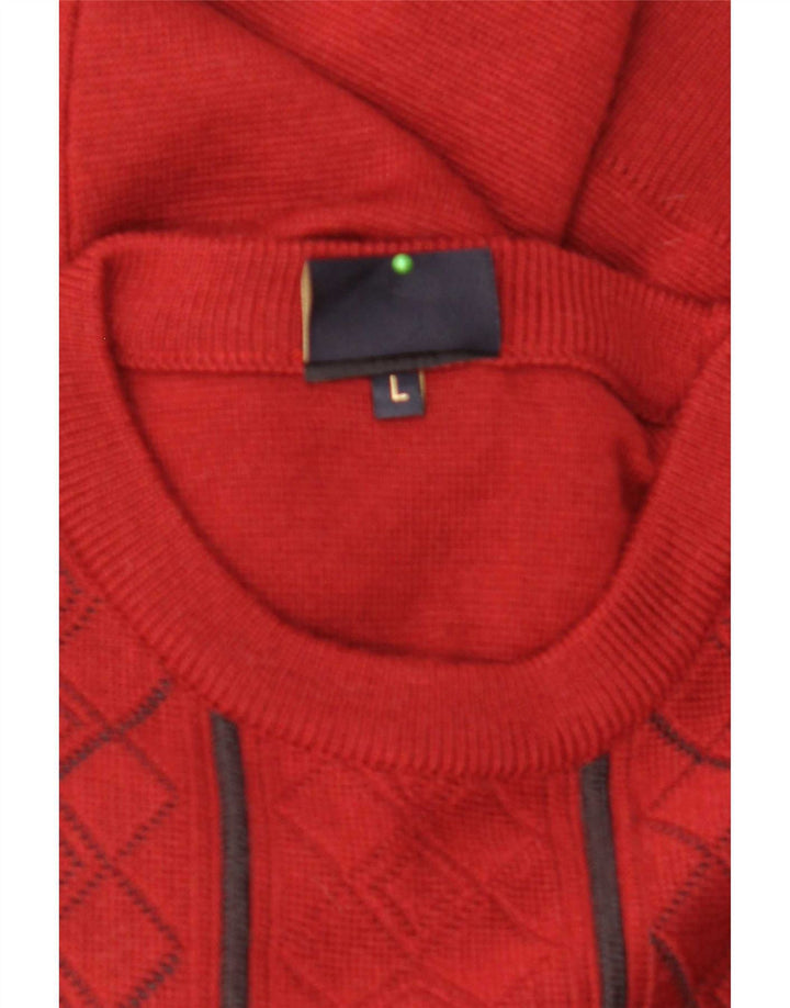 Gabicci Herre Crew Neck Jumper Sweater Large Red Argyle/Diamond Wool