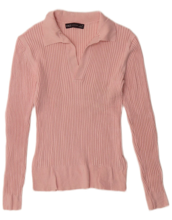 Marks & Spencer Dame Polo Neck Jumper Sweater UK 10 Small Pink Viscose