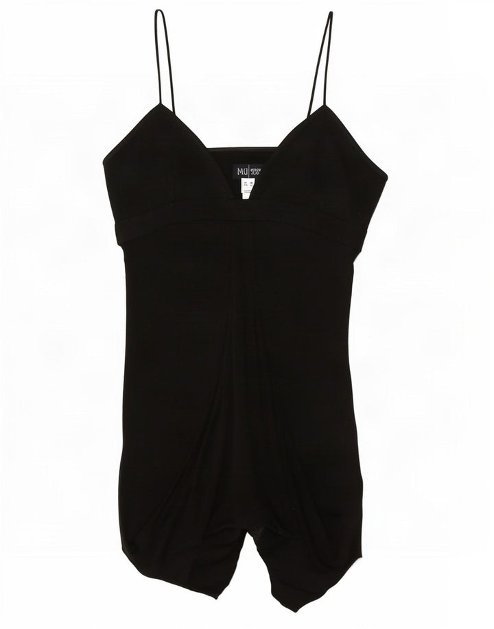 Armani Jeans Dame Ærmeløs Asymmetrisk Tunika Top UK 12 Medium Sort Silke