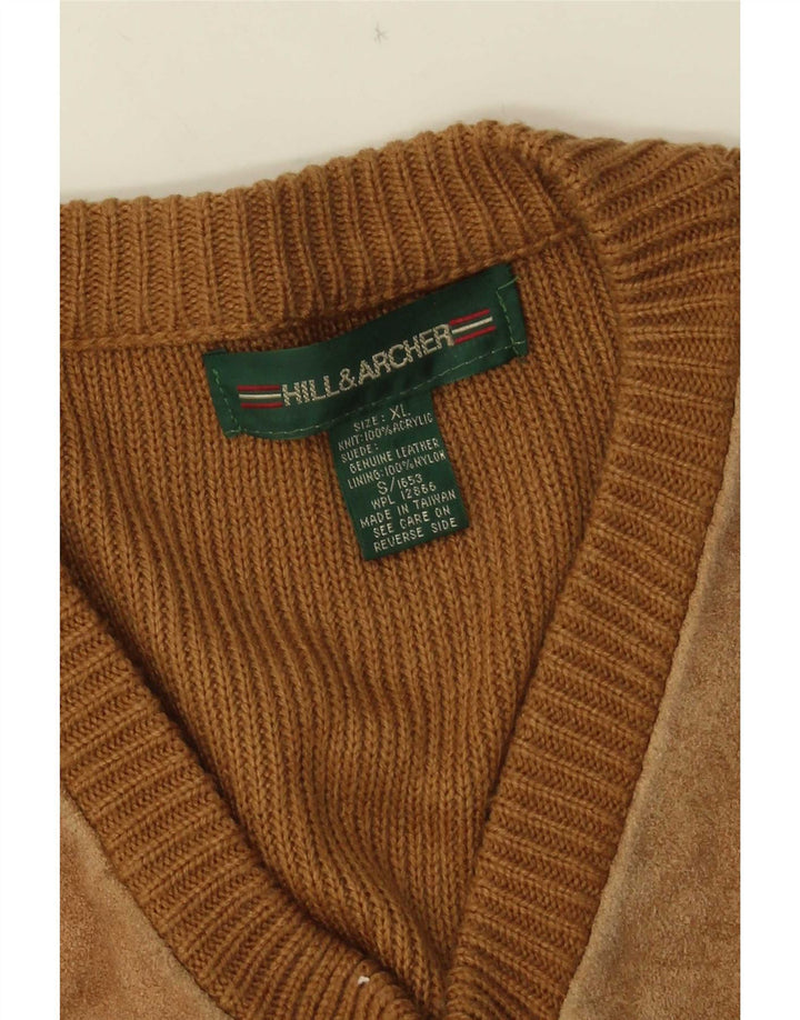Herre ruskind V-hals sweater XL Beige Akryl