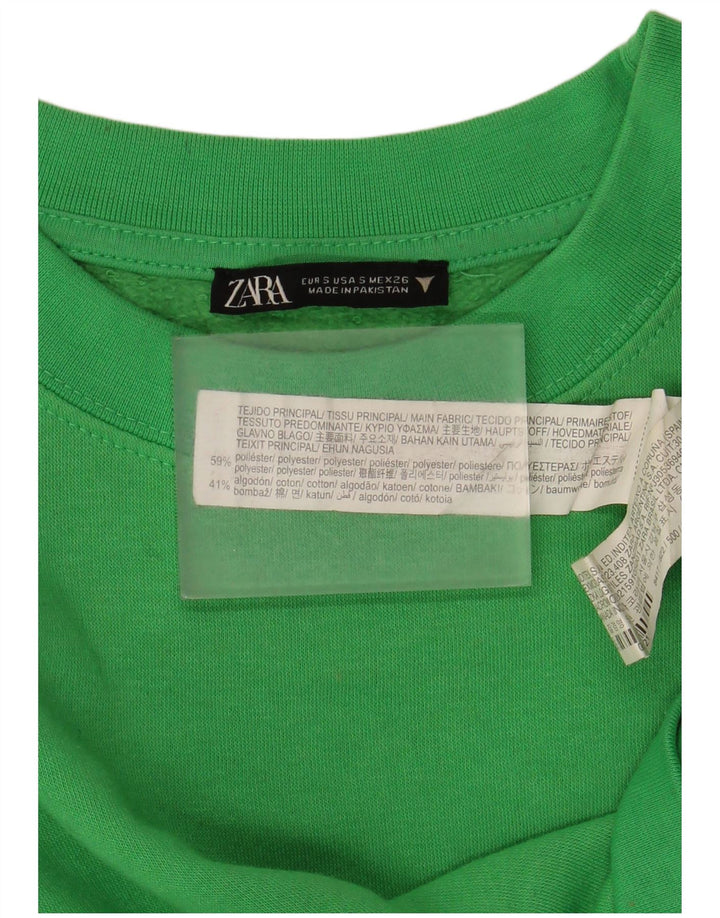 Zara Womens Crop Oversized Sweatshirt Jumper UK 10 Small Green Polyester
