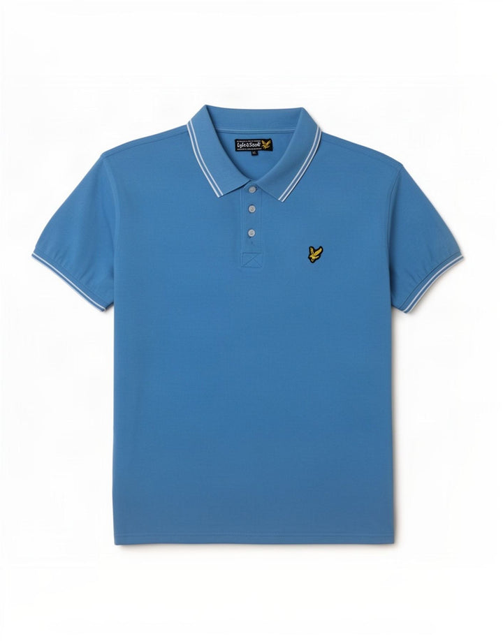 Lyle & Scott herre poloshirt XL blå stribet uld