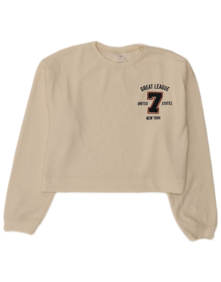 Zara Girls Crop Grafisk Top Langærmet 13-14 År Hvid Polyester