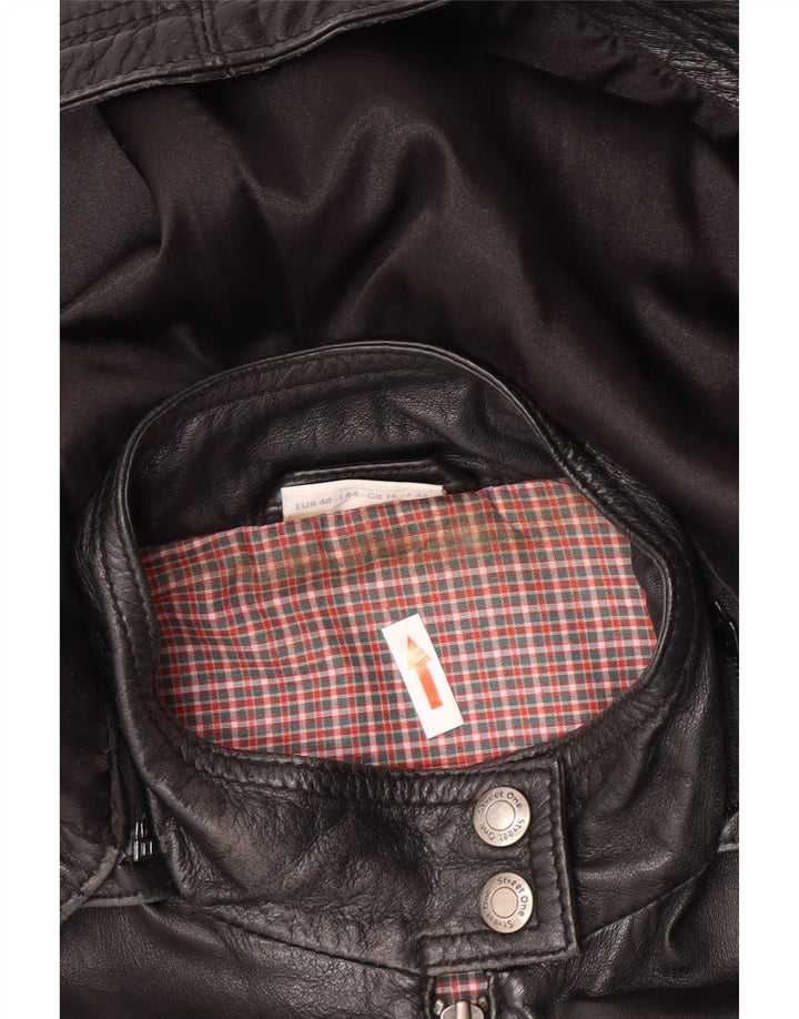 Street One Dame Hætte Læderjakke UK 14 Medium Sort Læder