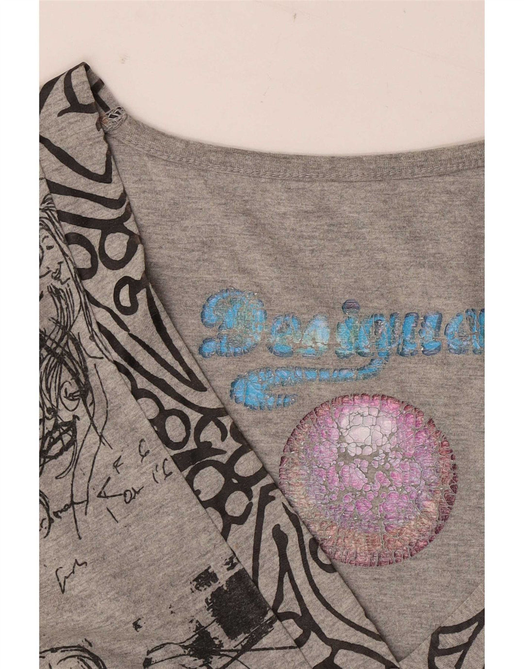Desigual Kvinders Graphic A-Line Kjole UK 12 Medium Grey