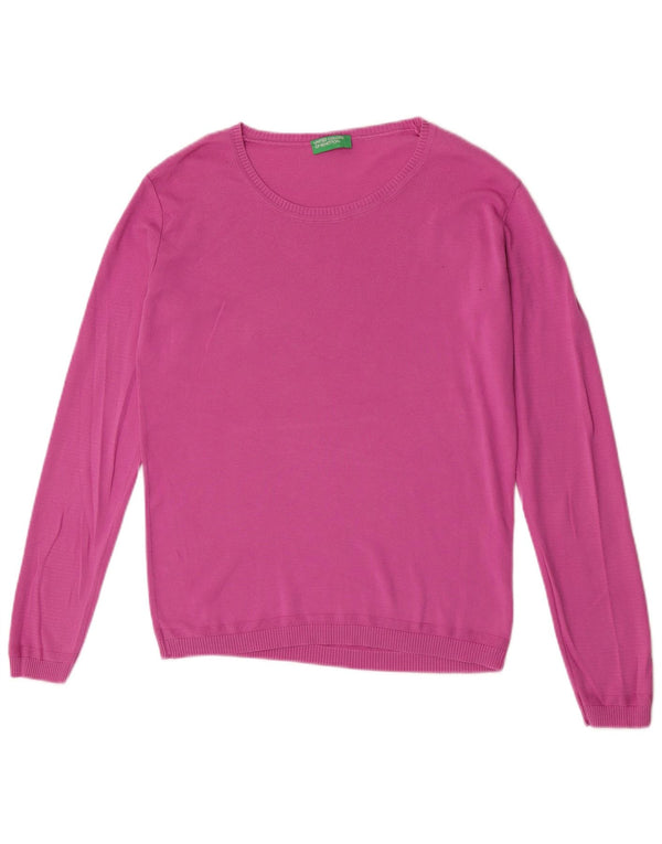 Benetton Dame Boat Neck Jumper Sweater UK 18 XL Pink Bomuld