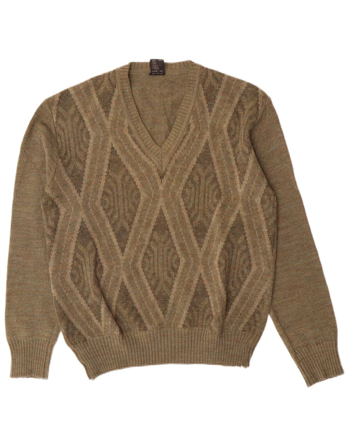 Rinaldi Herre V-hals sweater Medium Khaki Argyle/Diamond Wool
