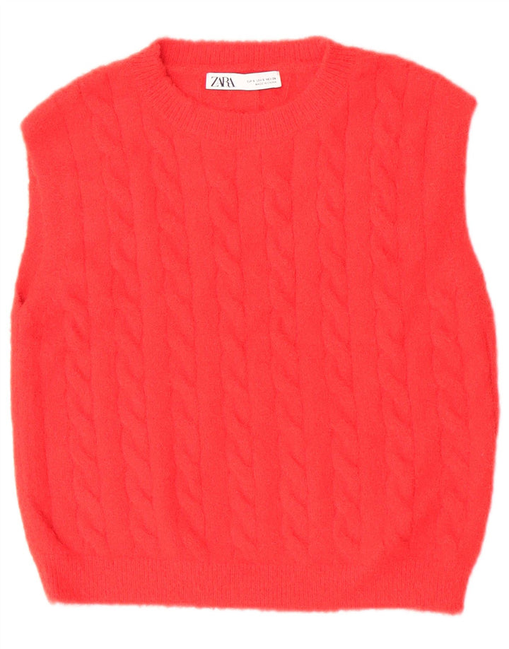 Zara Dame Crop Vest Tank Top UK 10 Lille Rød Polyamid