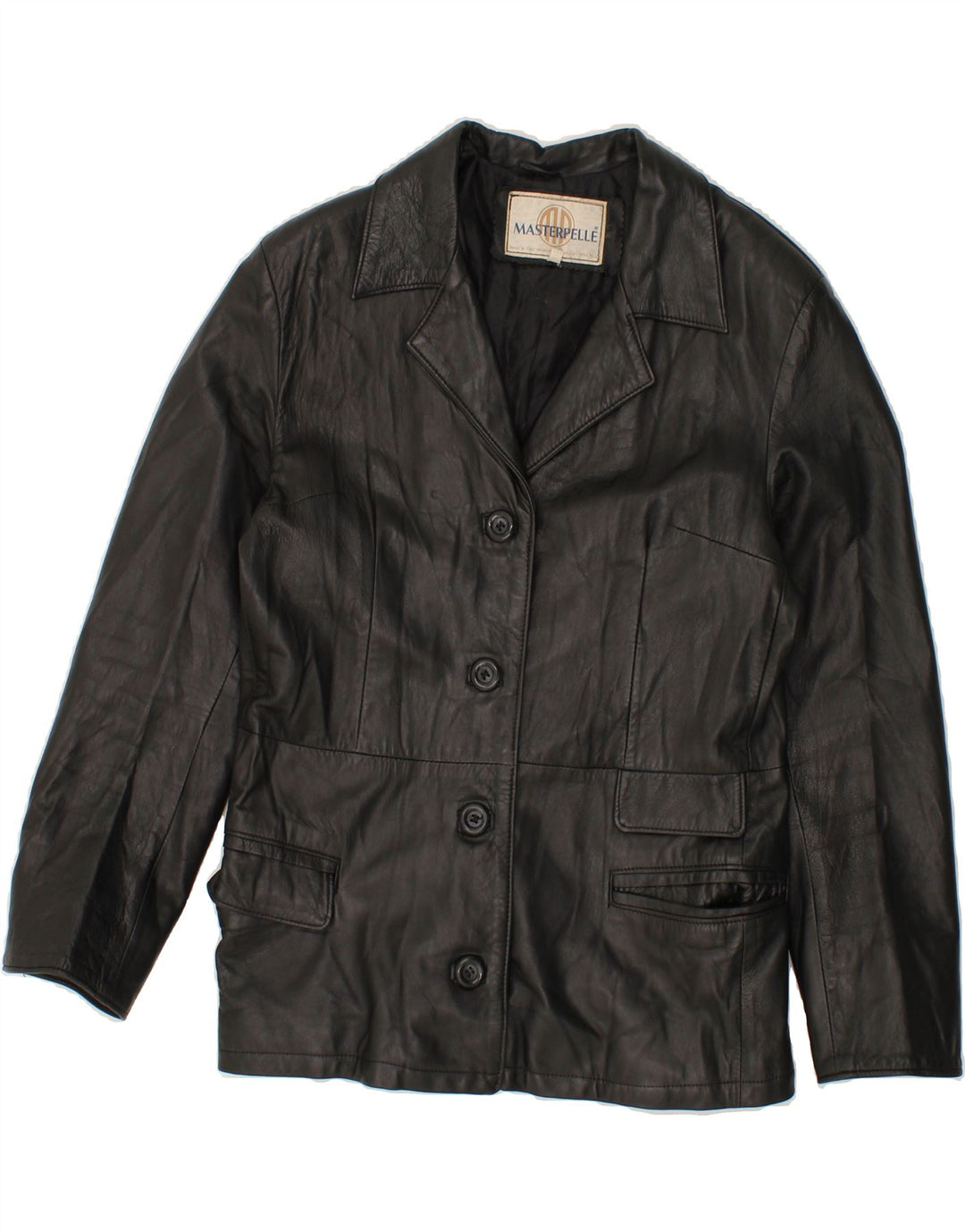 MASTERPELLE Womens Leather Jacket IT 48 XL Black Leather Vintage Masterpelle and Second-Hand Masterpelle from Messina Hembry 