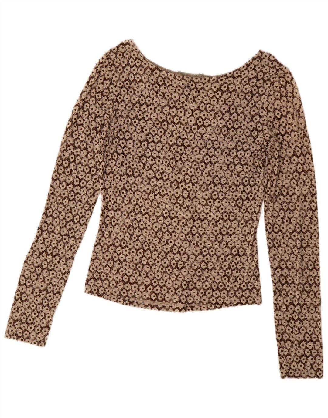 Max Mara Dame Weekend Langærmet Bluse Top UK 14 Stor Brun Geometrisk