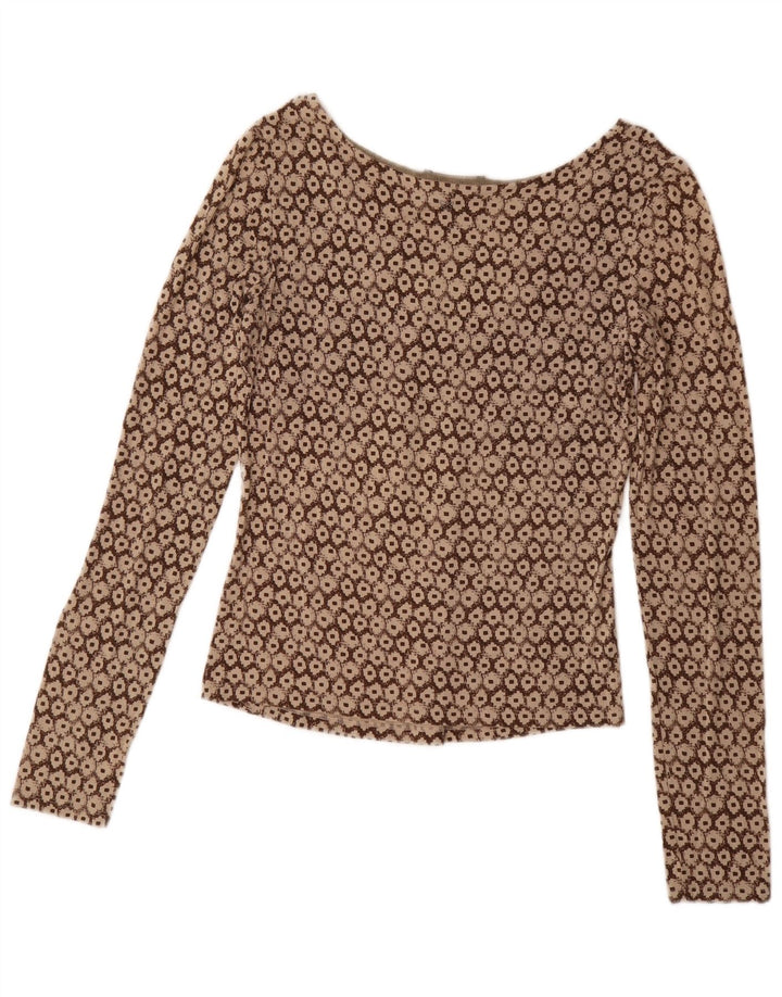 Max Mara Dame Weekend Langærmet Bluse Top UK 14 Stor Brun Geometrisk