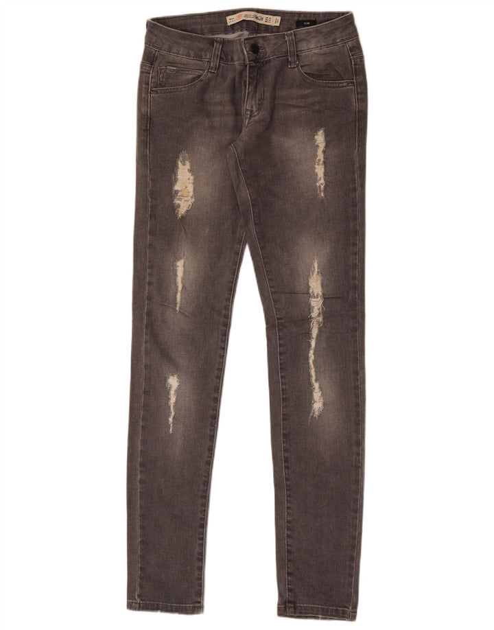 Zara Dame Distressed Slim Jeans EU 34 2XS W24 L32 Grå