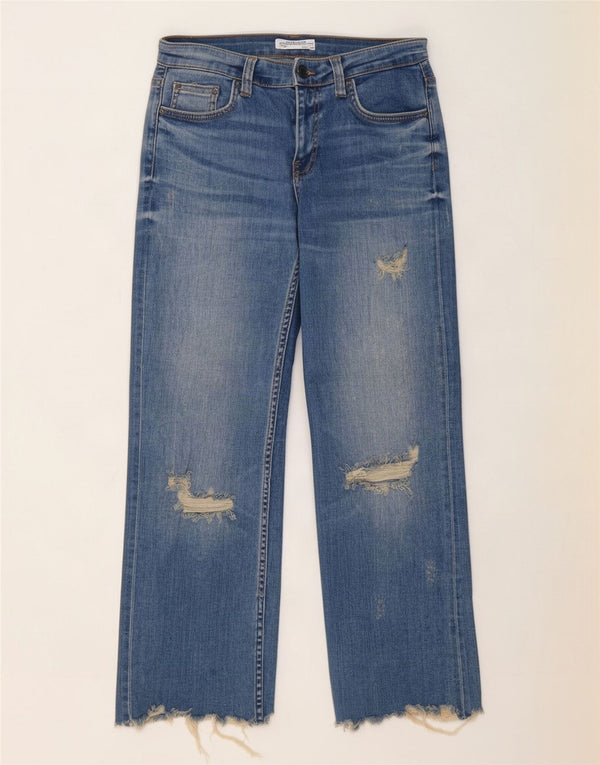 Zara Womens Distressed Straight Jeans EU 34 2XS W24 L26 Blue Cotton