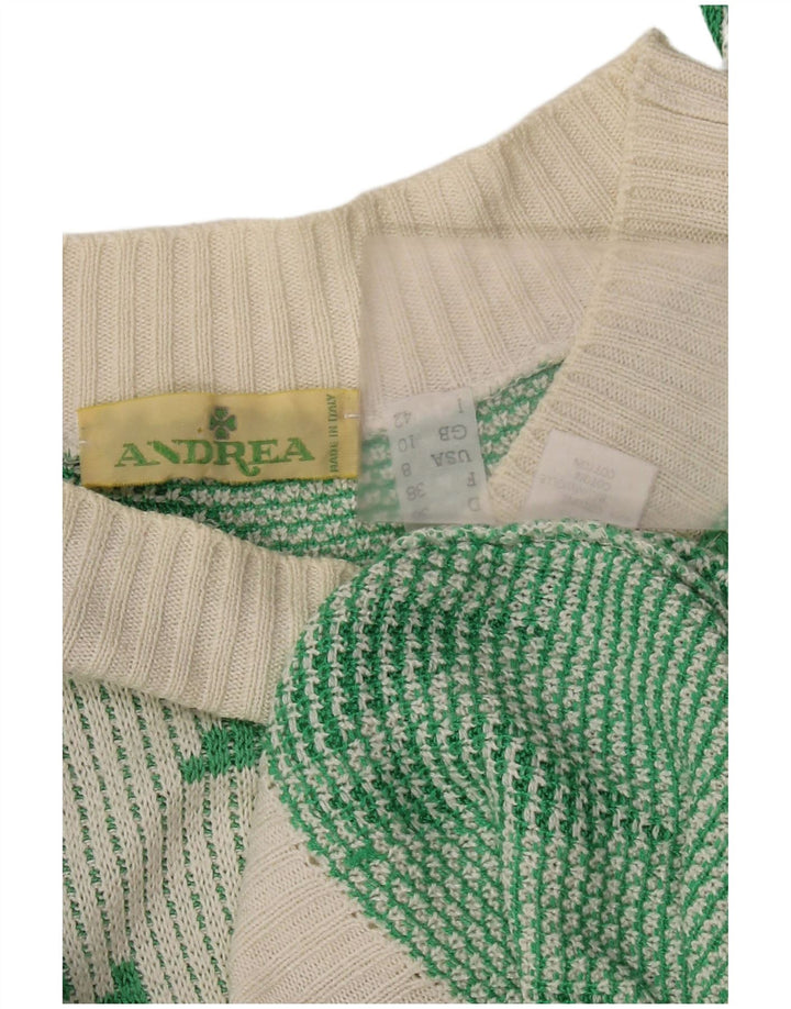 Vintage Womens Crop Boat Neck Jumper Sweater UK 10 Small White Acryl