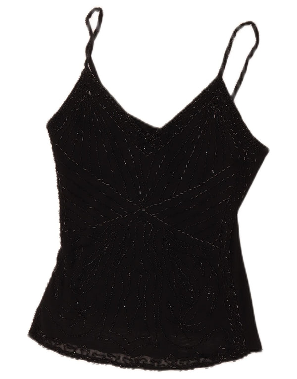 Vintage Womens Cami Top UK 8 Small Black Viscose