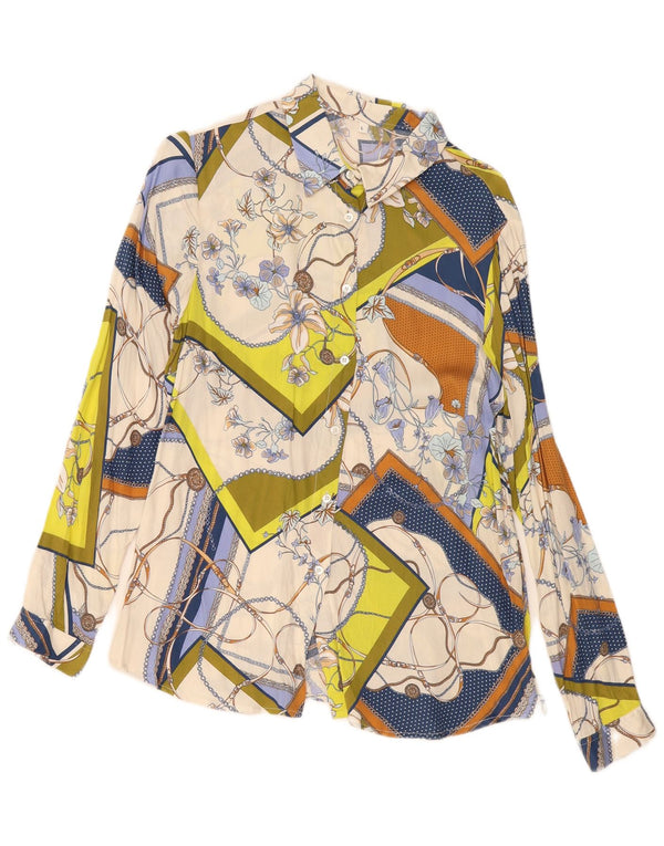 Vintage kvinders abstrakt mønster skjorte bluse UK 14 Large Multicolor