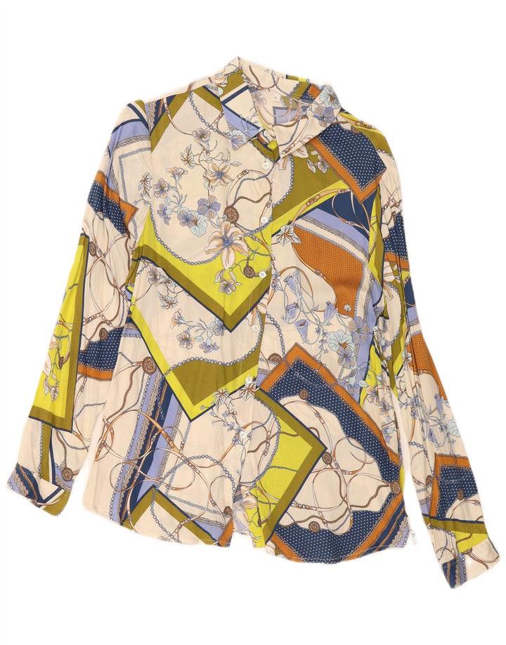 Vintage kvinders abstrakt mønster skjorte bluse UK 14 Large Multicolor