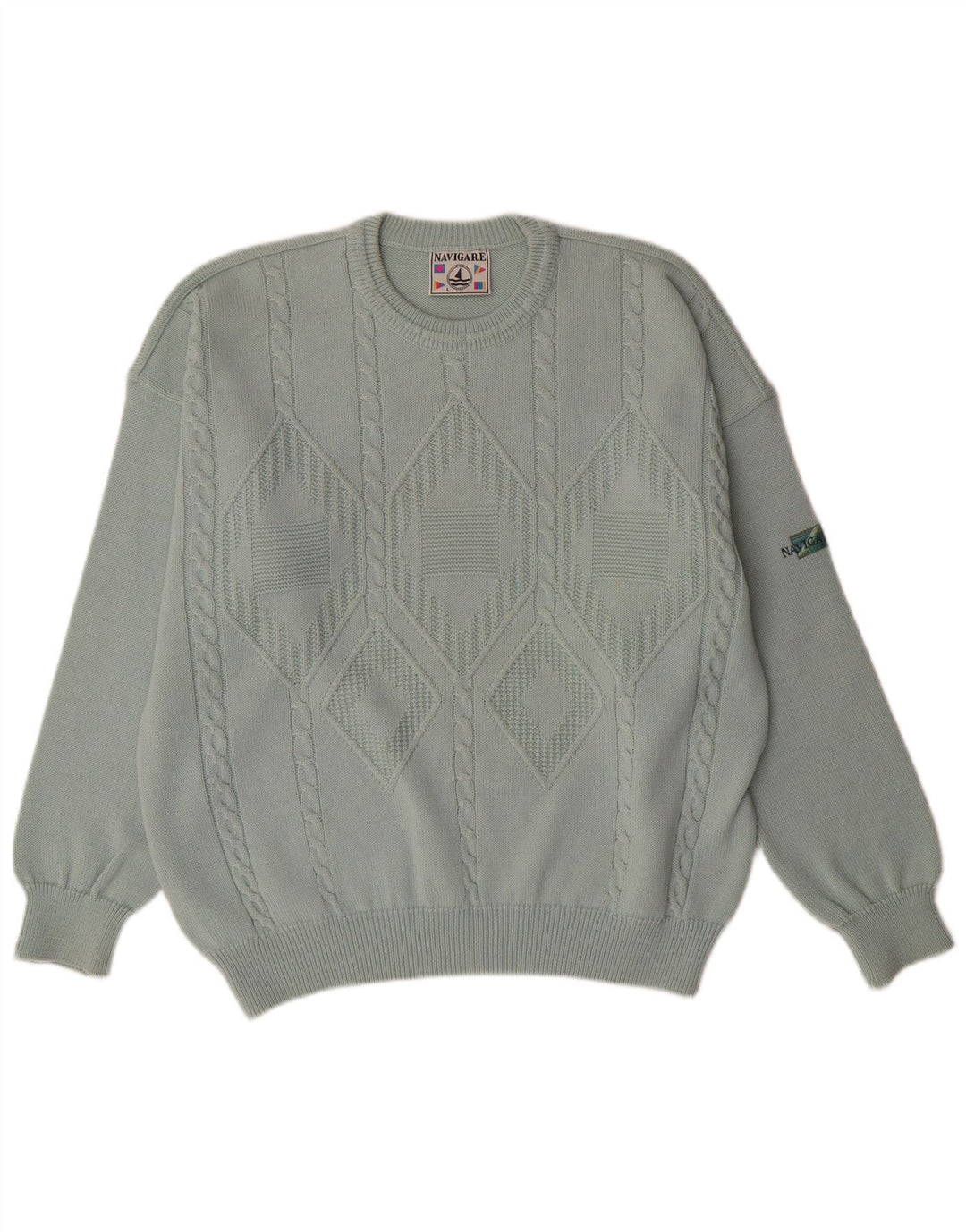 NAVIGARE Herre sweater med rund hals, stor grøn Argyle/Diamond Classic