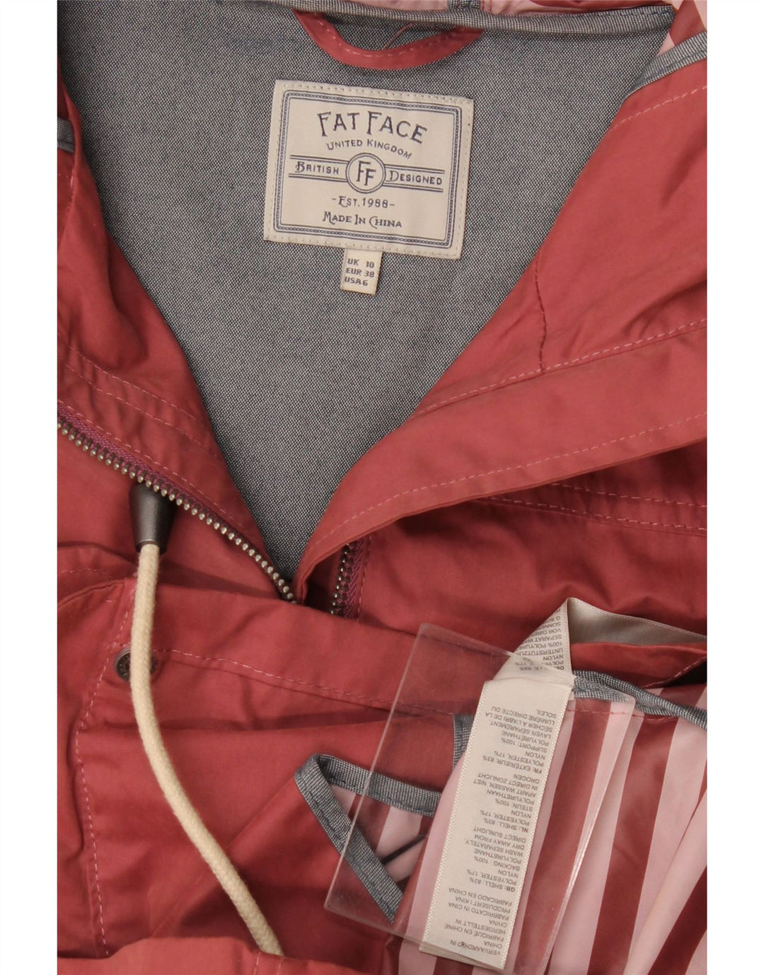 Fat Face Dame Hætte Oversized Parka Jacket UK 10 Lille Rød Polyester