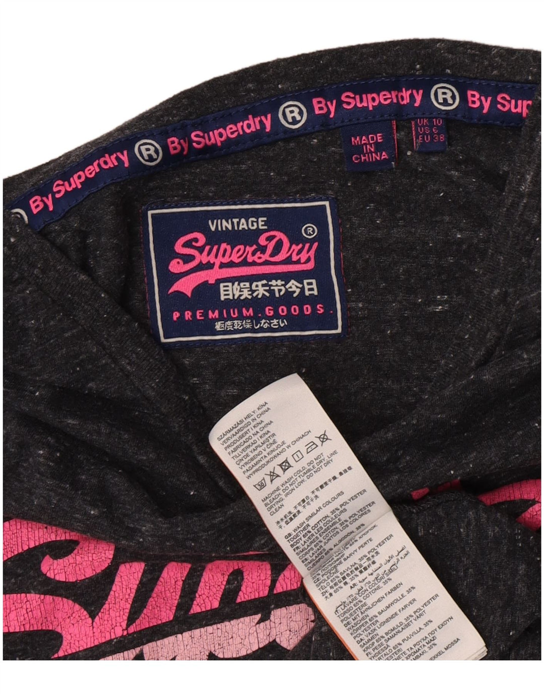 Superdry Grafisk T-shirt top til kvinder UK 10 Lille grå flækket bomuld