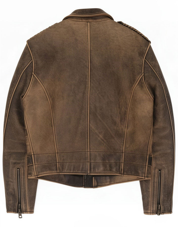 Vintage Herre Læder Biker Jacket IT 50 Large Brown