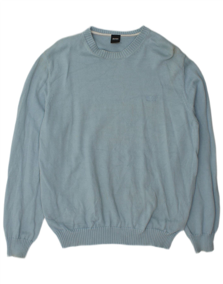 Hugo Boss Herre sweater med rund hals XL blå bomuld