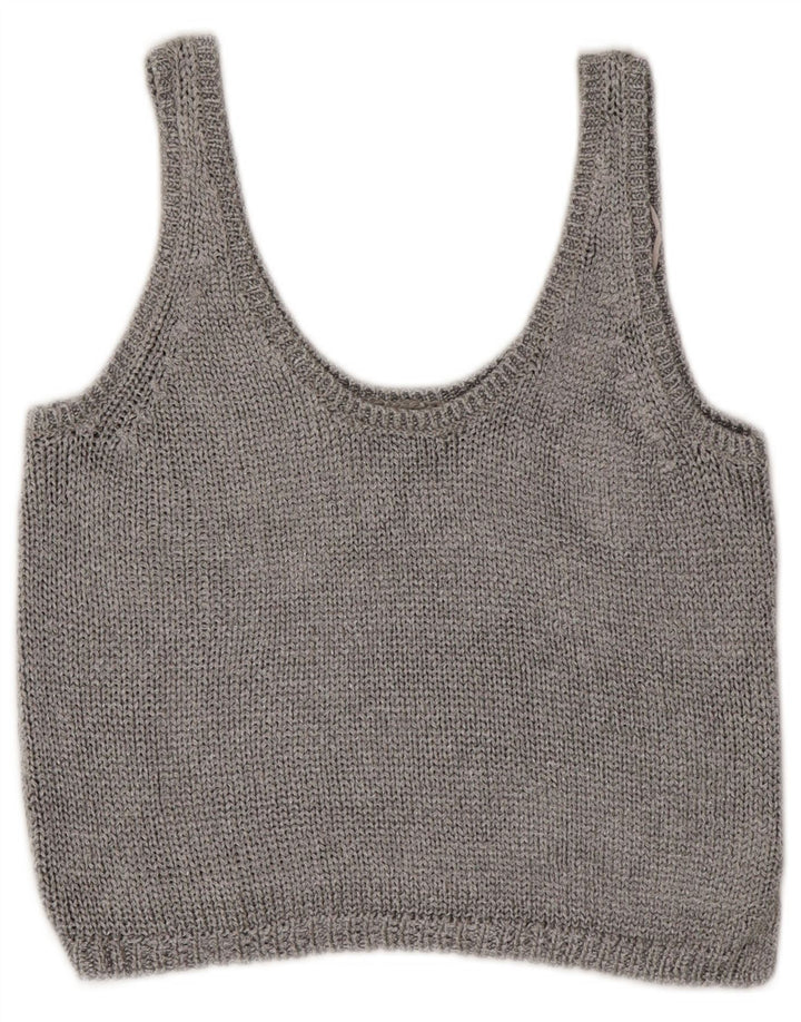 Zara Womens Crop Vest Tank Top UK 10 Small Silver Polyester