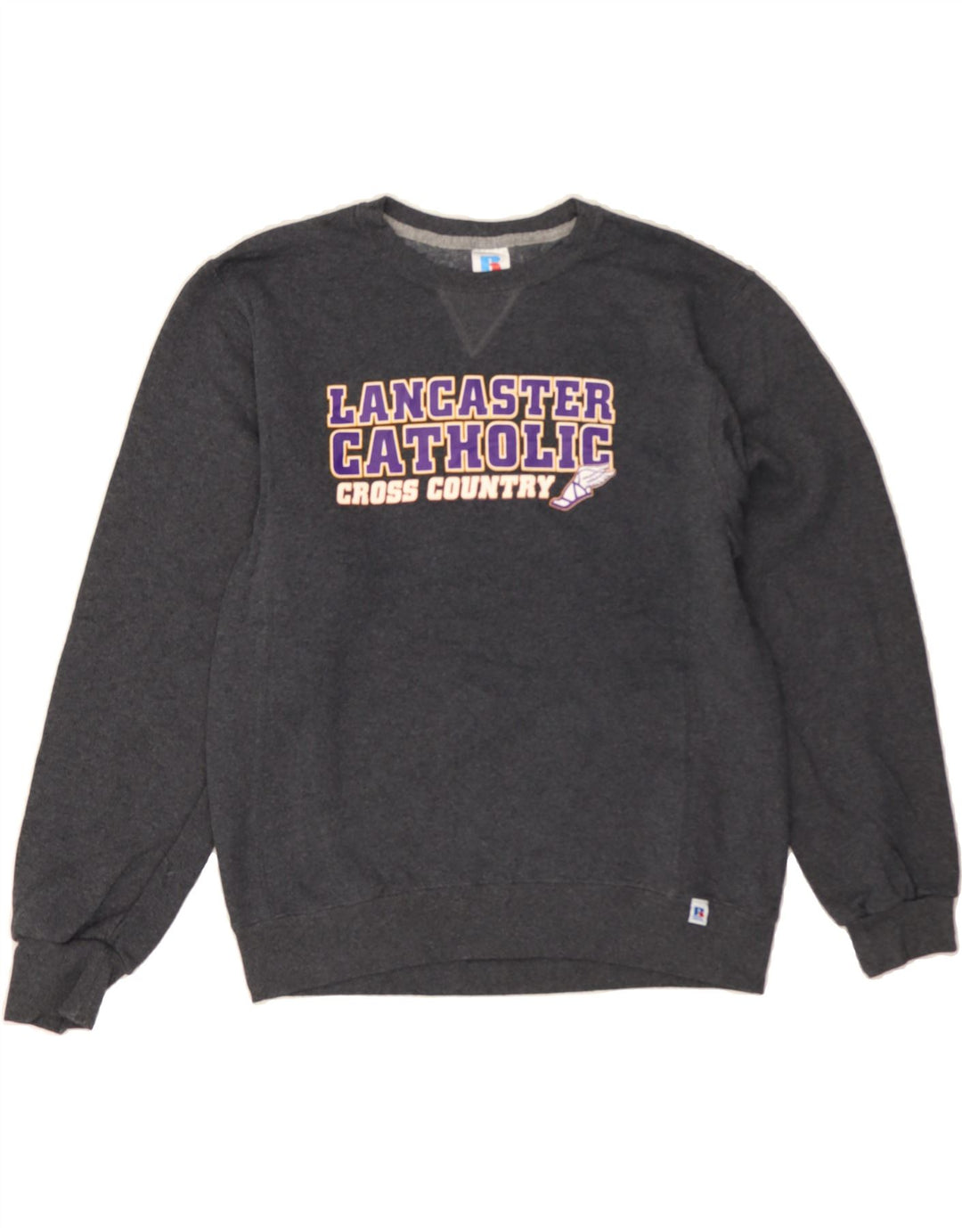 RUSSELL ATHLETIC Mens Graphic Sweatshirt Jumper Medium Grey Cotton Vintage Russell Athletic and Second-Hand Russell Athletic from Messina Hembry 