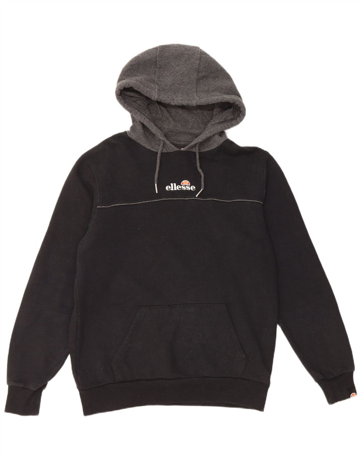 Ellesse Herre Grafisk Hoodie Jumper Medium Sort Colourblock Bomuld