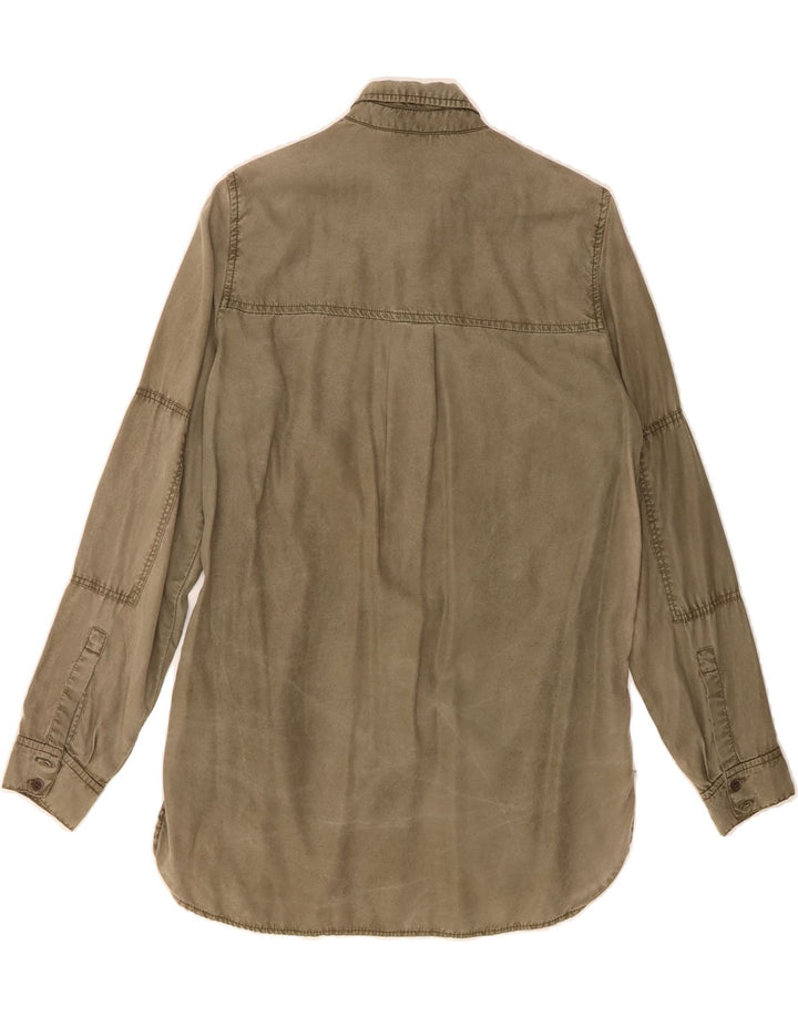 ZARA Womens Longline Shirt UK 10 Small Khaki Lyocell Vintage Zara and Second-Hand Zara from Messina Hembry 