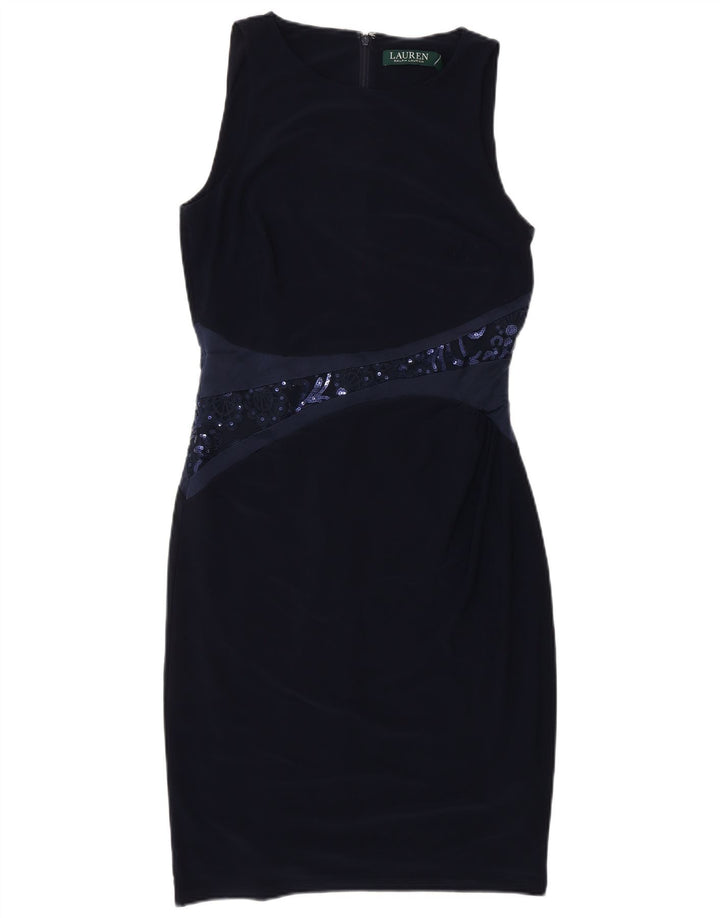 RALPH LAUREN Dame Ærmeløs Skede Kjole US 4 Small Navy Blue Polyester