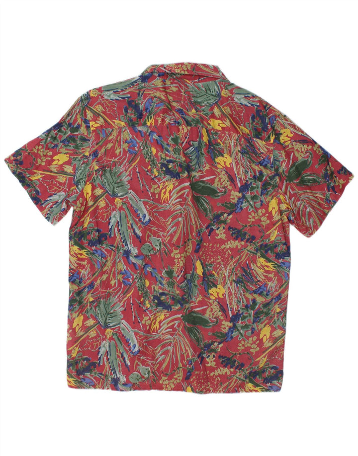 PULL & BEAR Mens Short Sleeve Shirt Medium Pink Floral Cotton