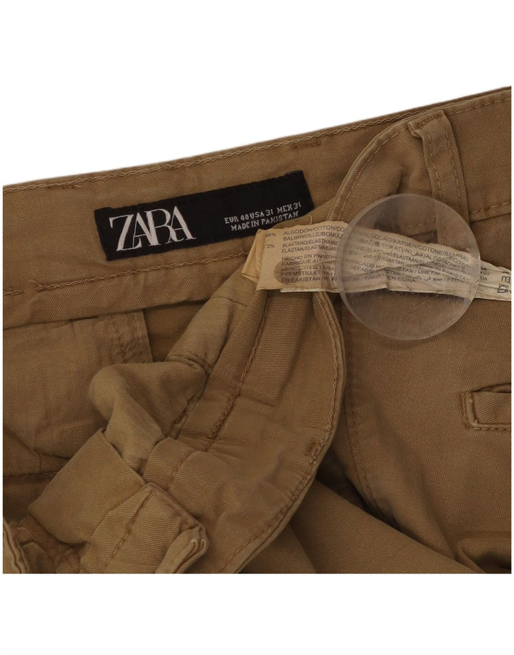 Zara Herre Slim Chino Bukser EU 40 Medium W31 L29 Beige Bomuld