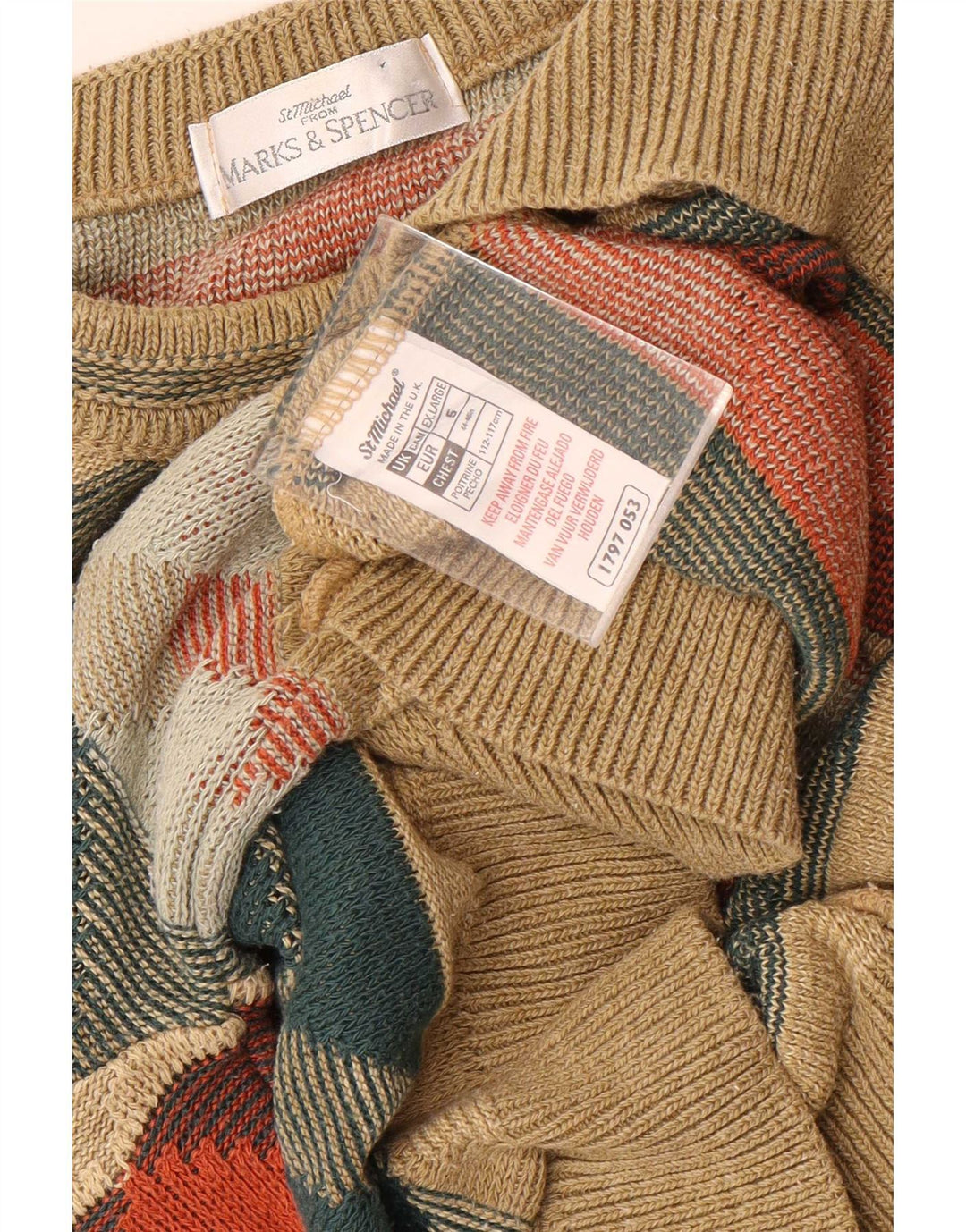 Marks & Spencer Herre sweater med rund hals XL flerfarvet geometrisk