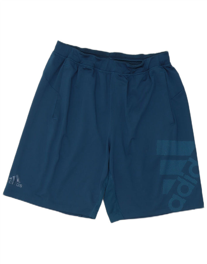 Adidas Herre Climalite grafiske sportsshorts store blå polyester