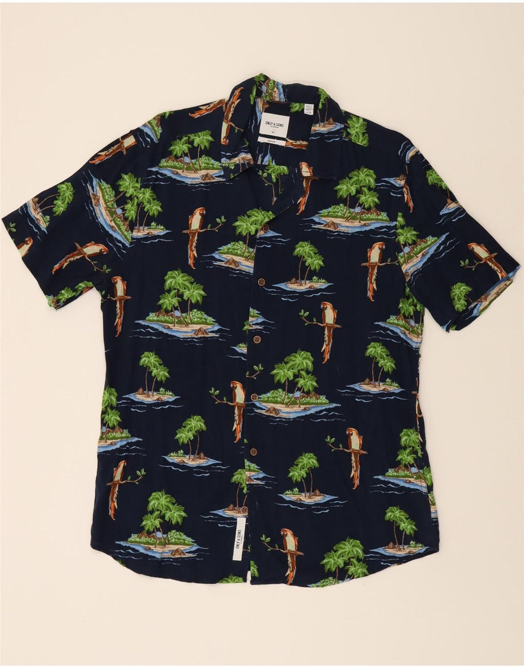 ONLY & SONS Mens Regular Fit Shirt Medium Navy Blue Animal Print Hawaiian Vintage Only & Sons and Second-Hand Only & Sons from Messina Hembry 