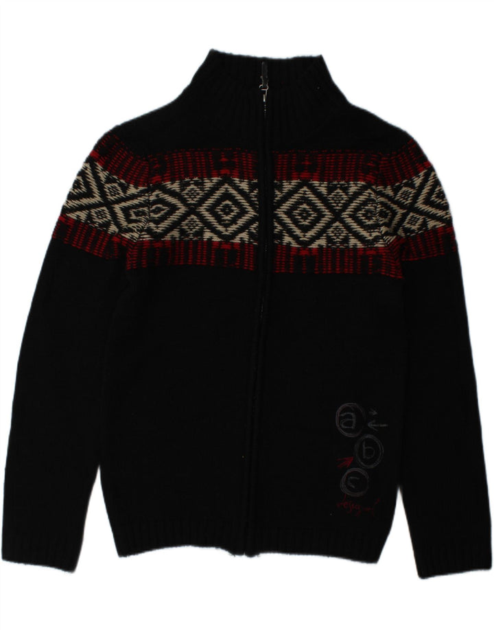 DESIGUAL Mens Graphic Jumper Sweater Medium Black Fair Isle Vintage Desigual and Second-Hand Desigual from Messina Hembry 