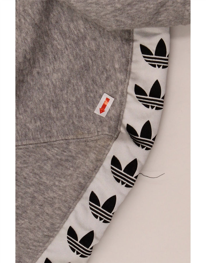 ADIDAS Mens Graphic Zip Neck Hoodie Jumper Medium Grey Cotton