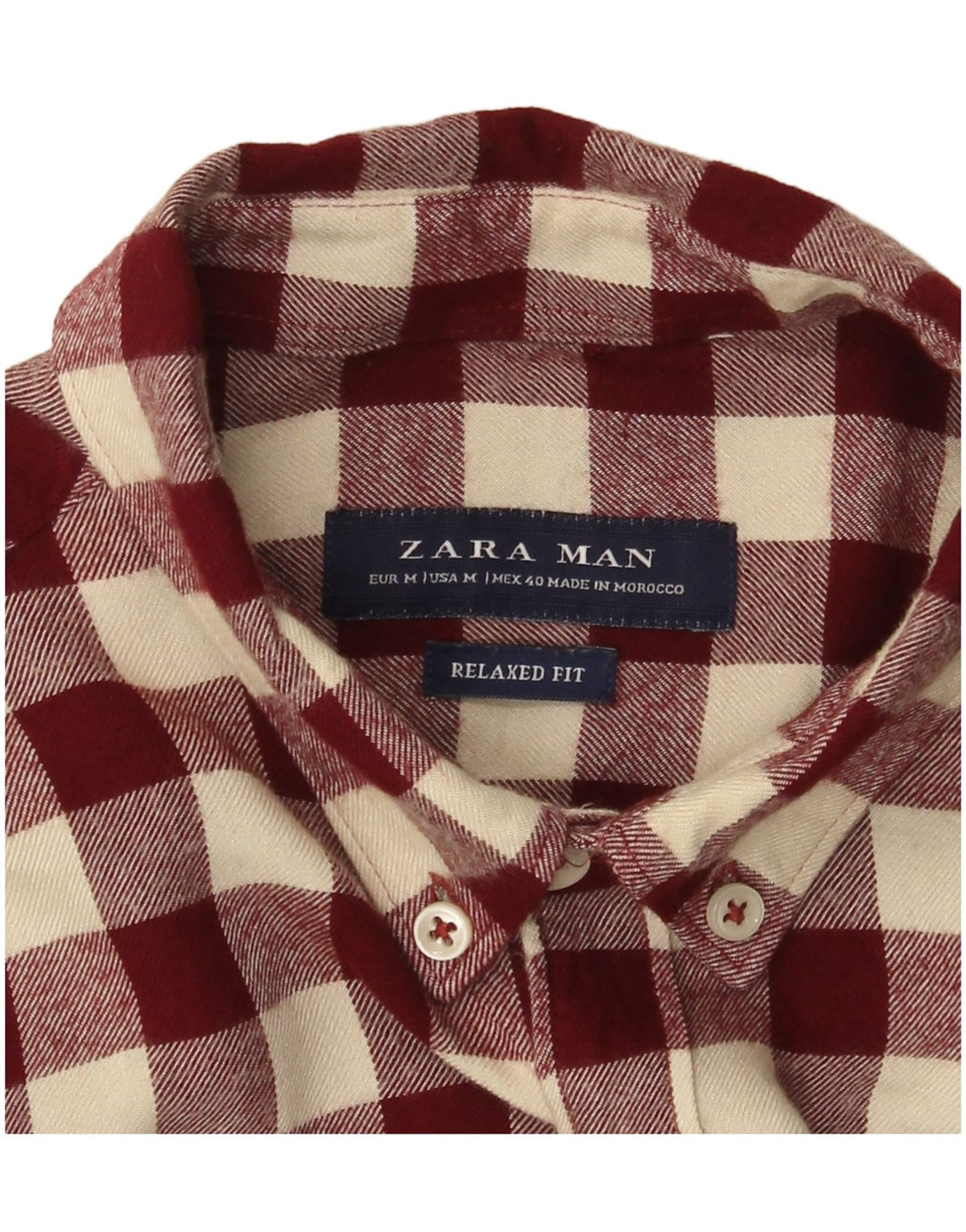 Zara Herre Relaxed Fit Flannel Shirt Medium Burgundy Ternet