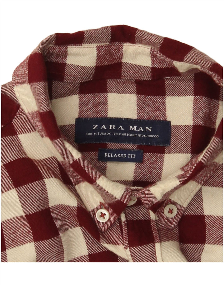 Zara Herre Relaxed Fit Flannel Shirt Medium Burgundy Ternet