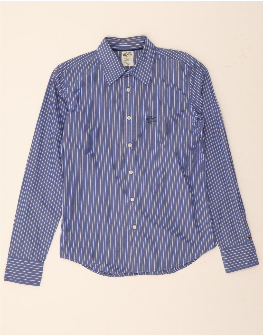 TOMMY HILFIGER Mens Shirt Small Blue Striped Cotton Vintage Tommy Hilfiger and Second-Hand Tommy Hilfiger from Messina Hembry 