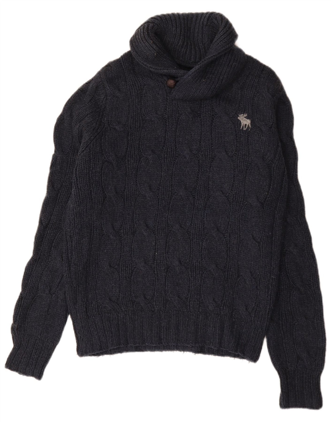 Abercrombie & Fitch Herre Shawl Neck Jumper Sweater Medium Navy Blue Uld
