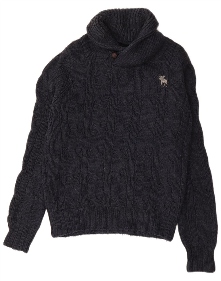 Abercrombie & Fitch Herre Shawl Neck Jumper Sweater Medium Navy Blue Uld