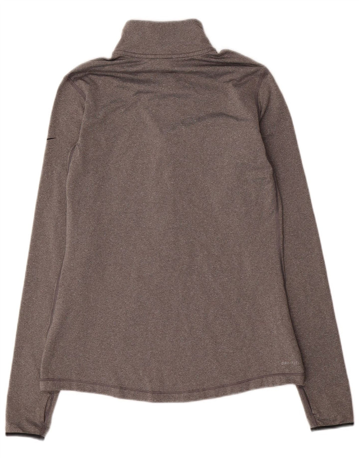 Nike Dame Dri Fit Pullover med lynlås-hals Træningsdragt Top UK 14 Stor Grå