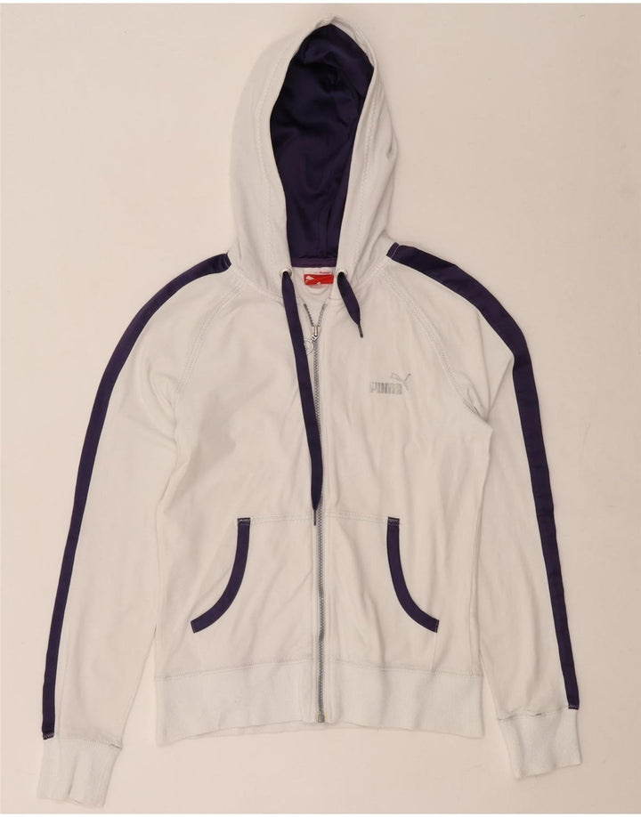 Puma hættetrøje til kvinder med lynlås UK 12 Medium White Colourblock