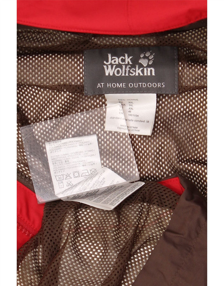 Jack Wolfskin Regnjakke med hætte til mænd UK 48 2XL Rød Colourblock Polyamid