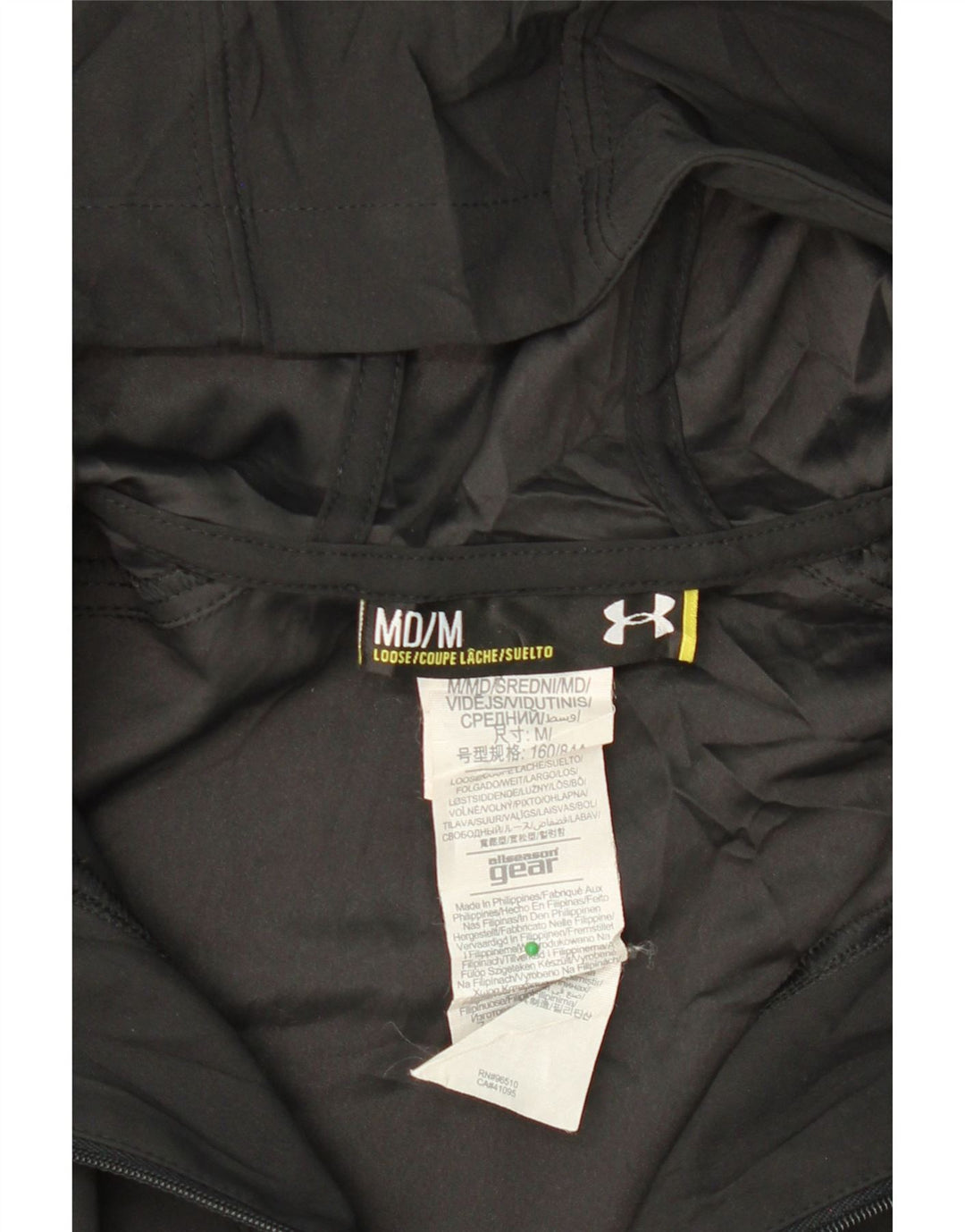 UNDER ARMOUR Mens Hooded Zip Neck Pullover Tracksuit Top Medium Black Vintage Under Armour and Second-Hand Under Armour from Messina Hembry 